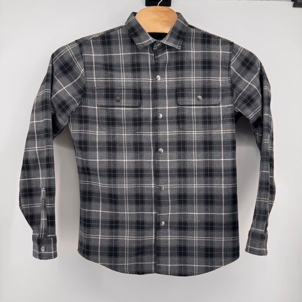 Linksoul Shirt Jacket Mens M Grey Plaid Fleece Lined Snap Front Flannel Shacket - Picture 2 of 8